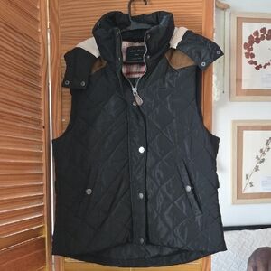 Love Tree Black Quilted Vest with Brown Accents